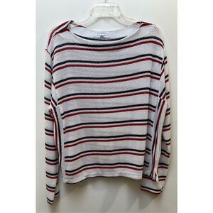 Socialite women’s white sweater red/blue stripes lightweight size XL. #25-0675